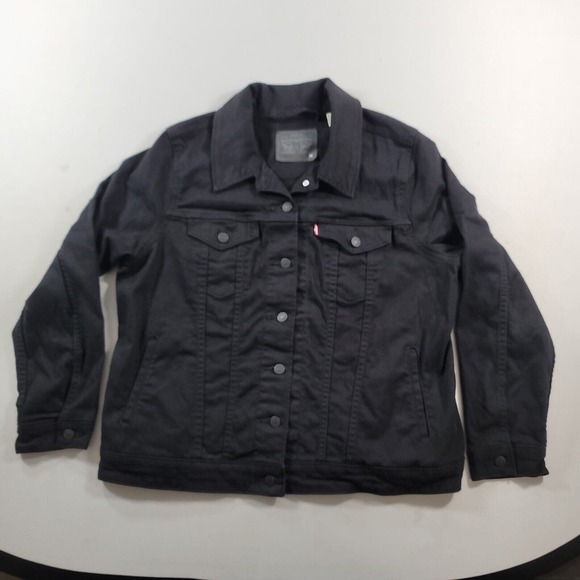 Levis Black Denim Trucker Jacket Womens 1X Plus Jean Stretch - Picture 2 of 15